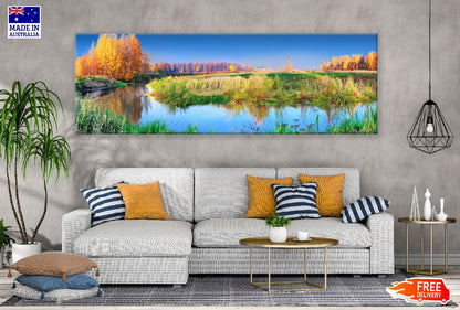 Panoramic Canvas Mixed Forest & Lake View Photograph High Quality 100% Australian Made Wall Canvas Print Ready to Hang