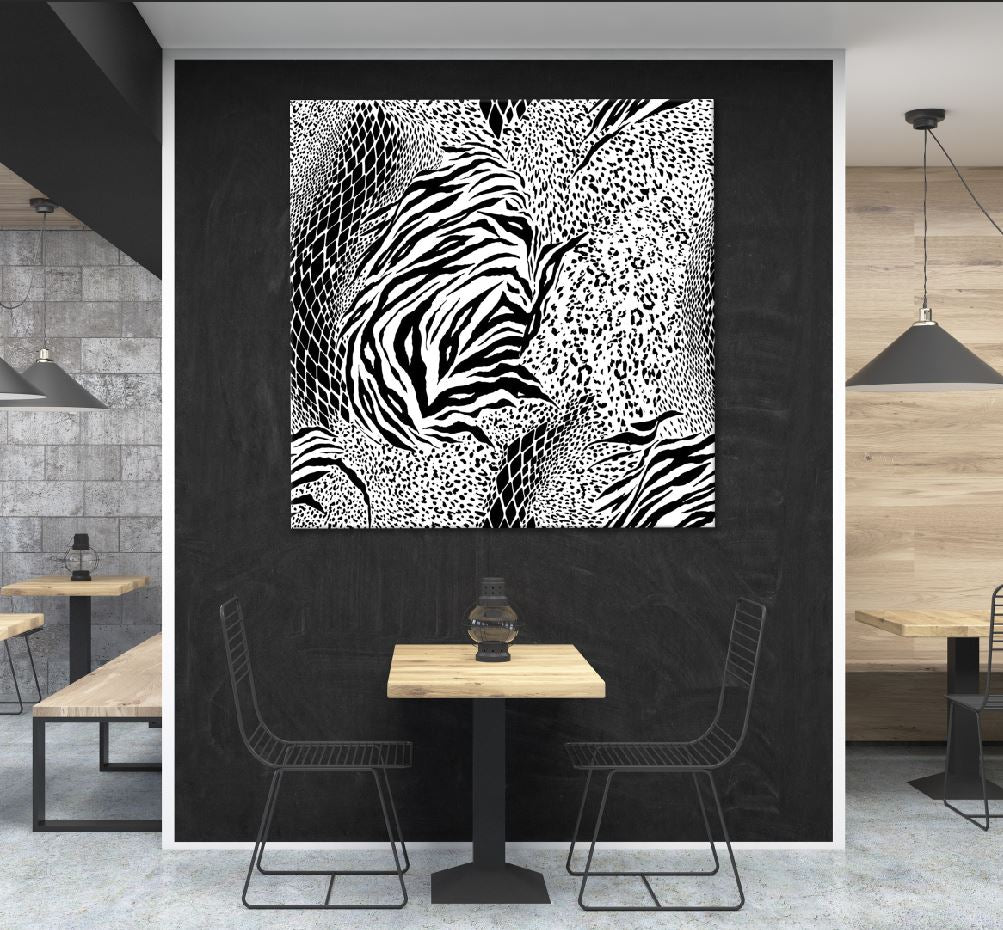 Square Canvas Mixed Animal Skin B&W Vector Art Design High Quality Print 100% Australian Made