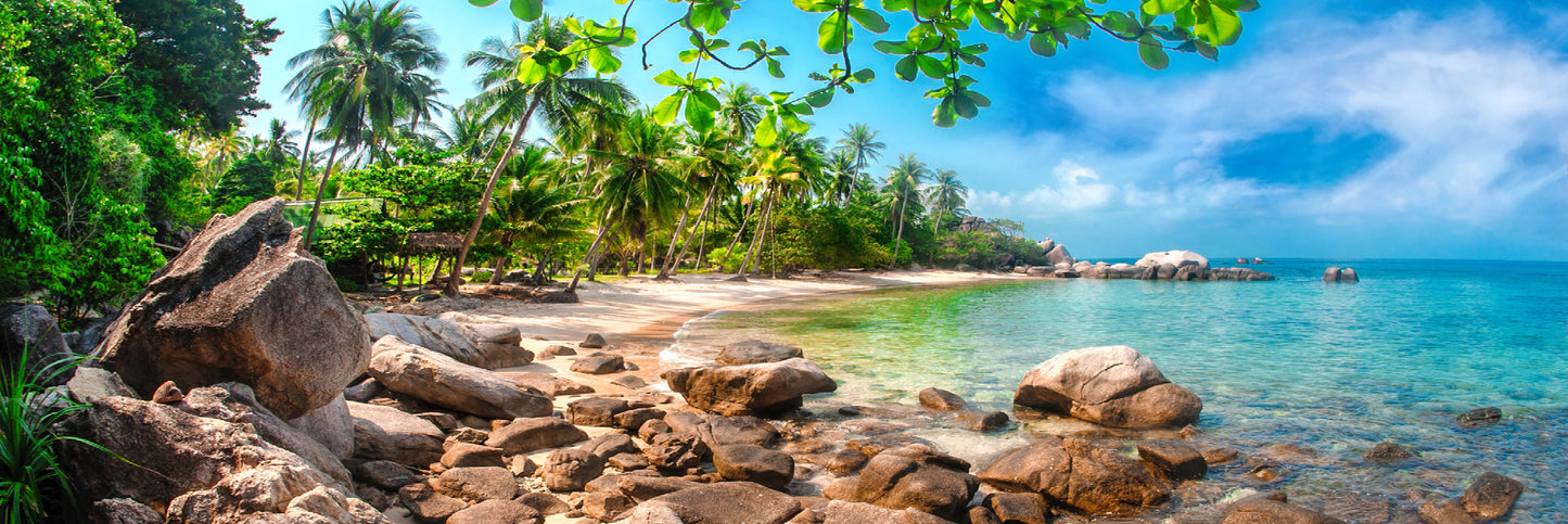 Panoramic Canvas Rocky Beach in Koh Tao View Photograph High Quality 100% Australian Made Wall Canvas Print Ready to Hang