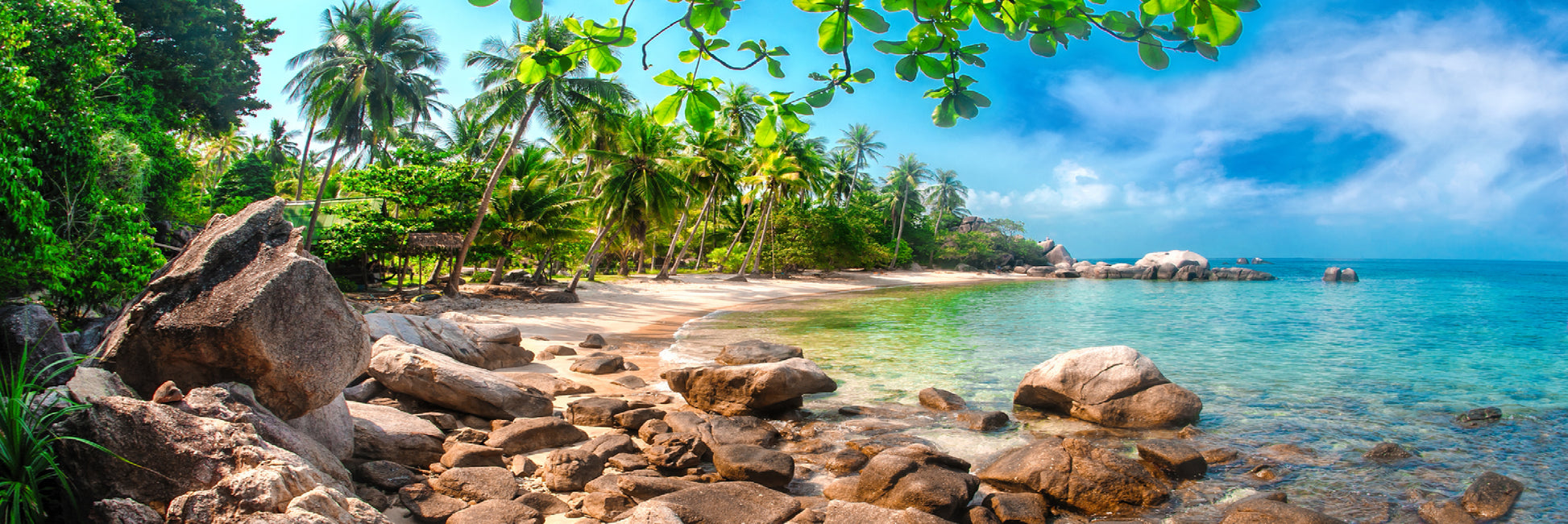 Panoramic Canvas Rocky Beach in Koh Tao View Photograph High Quality 100% Australian Made Wall Canvas Print Ready to Hang