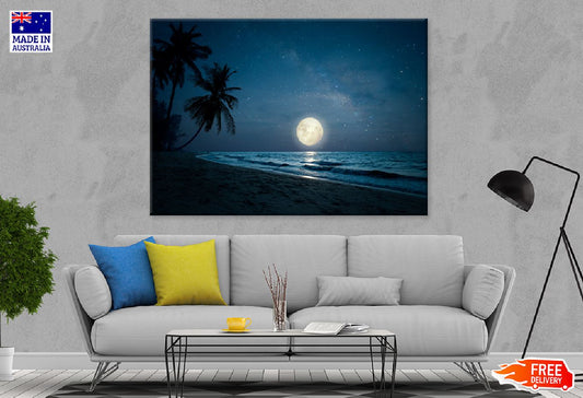 Tropical Beach with Full Moon View Photograph Print 100% Australian Made