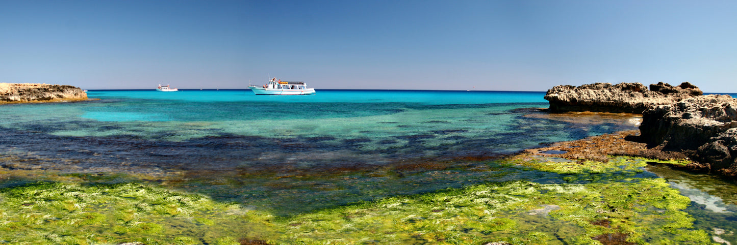 Panoramic Canvas Tropical Ocean Boats View Photograph High Quality 100% Australian Made Wall Canvas Print Ready to Hang