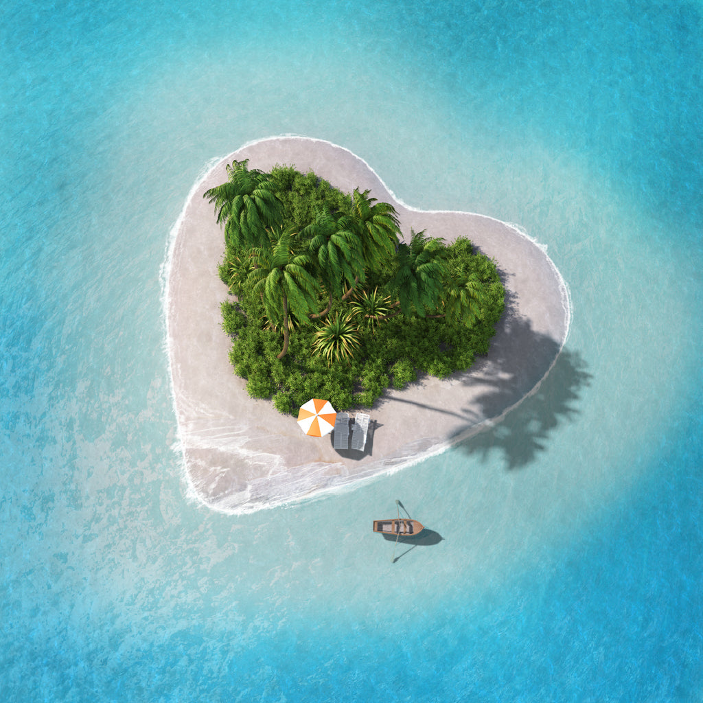 Square Canvas Heart Island & Boat Aerial View Photograph High Quality Print 100% Australian Made