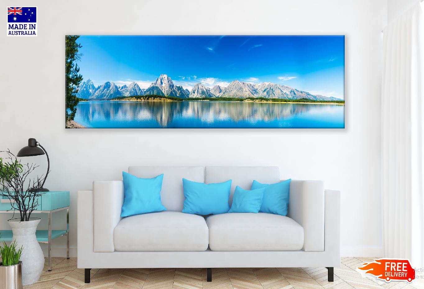 Panoramic Canvas Mountains Lake View Photograph High Quality 100% Australian Made Wall Canvas Print Ready to Hang