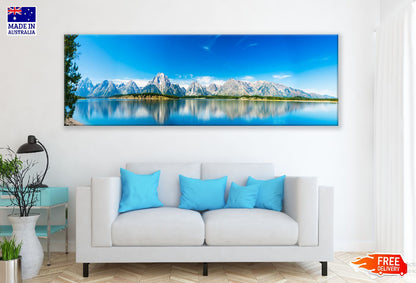 Panoramic Canvas Mountains Lake View Photograph High Quality 100% Australian Made Wall Canvas Print Ready to Hang