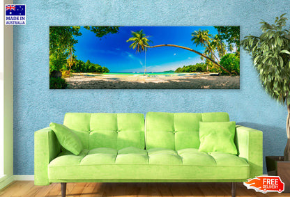 Panoramic Canvas Palm & Tropical Sea View Photographin High Quality 100% Australian Made Wall Canvas Print Ready to Hang