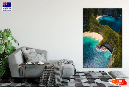 Ocean Covered Green Cliffs Aerial View Photograph Print 100% Australian Made