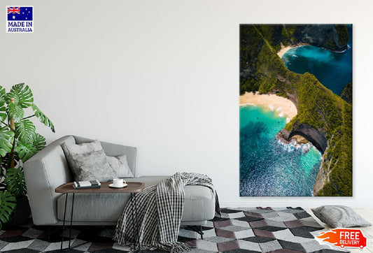 Ocean Covered Green Cliffs Aerial View Photograph Print 100% Australian Made