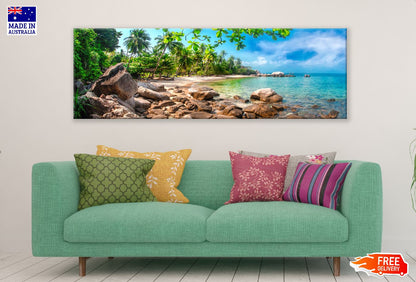 Panoramic Canvas Rocky Beach in Koh Tao View Photograph High Quality 100% Australian Made Wall Canvas Print Ready to Hang