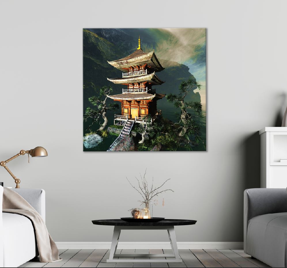 Square Canvas Zen Buddhist Temple Mountain Photograph High Quality Print 100% Australian Made