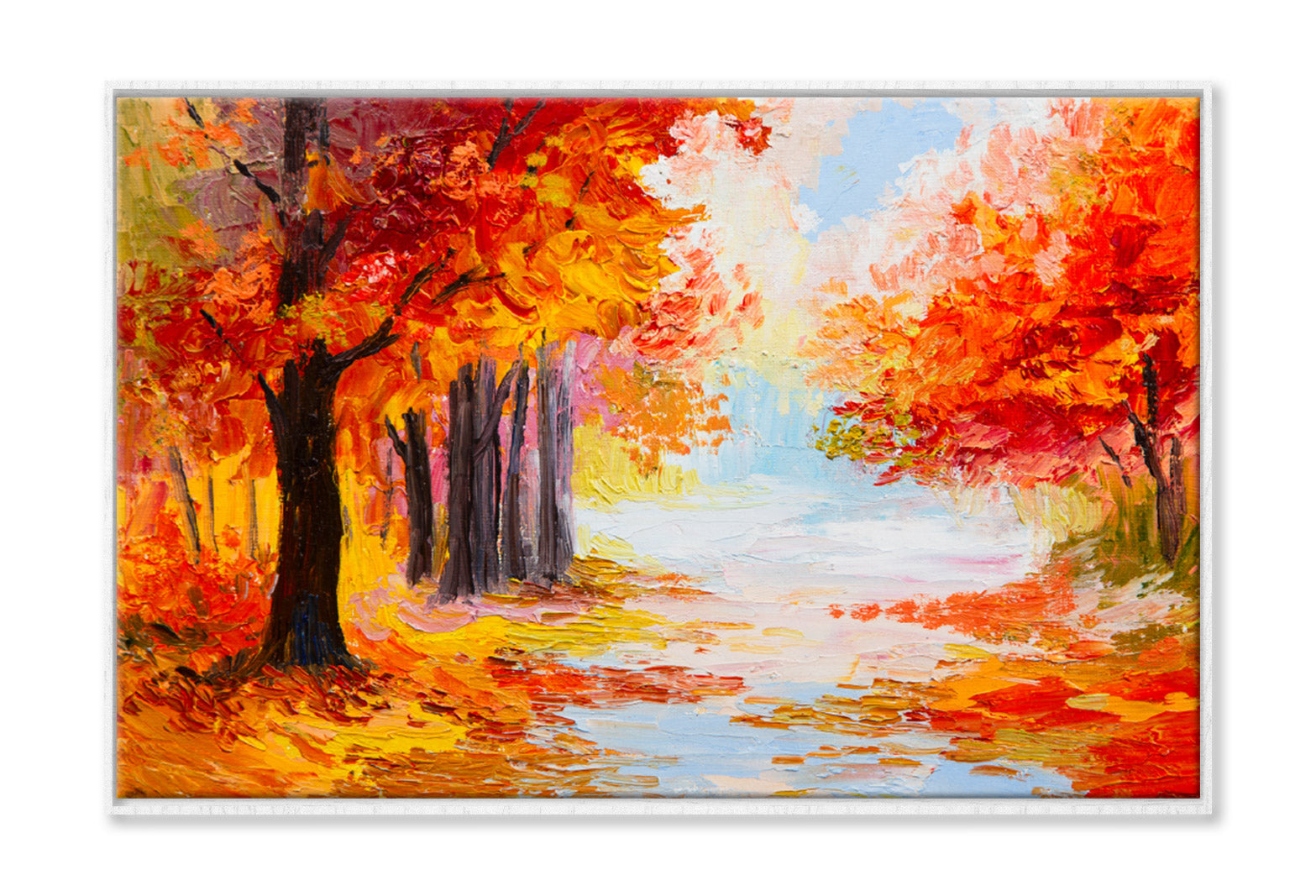 Autumn Forest Colorful Trees Wall Art Limited Edition High Quality Print Canvas Box Framed White