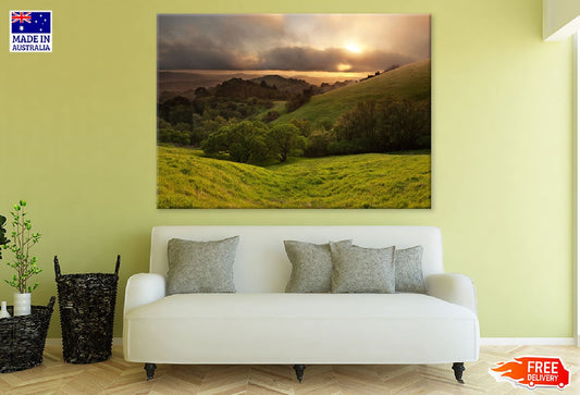 Grass Field Hill Sunset Scenery Photograph Print 100% Australian Made