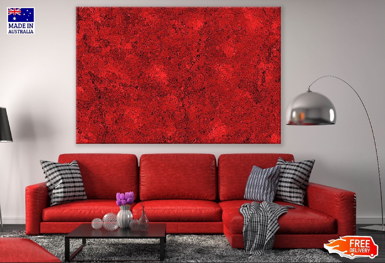 Black Color Mixed Red Abstract Design Print 100% Australian Made