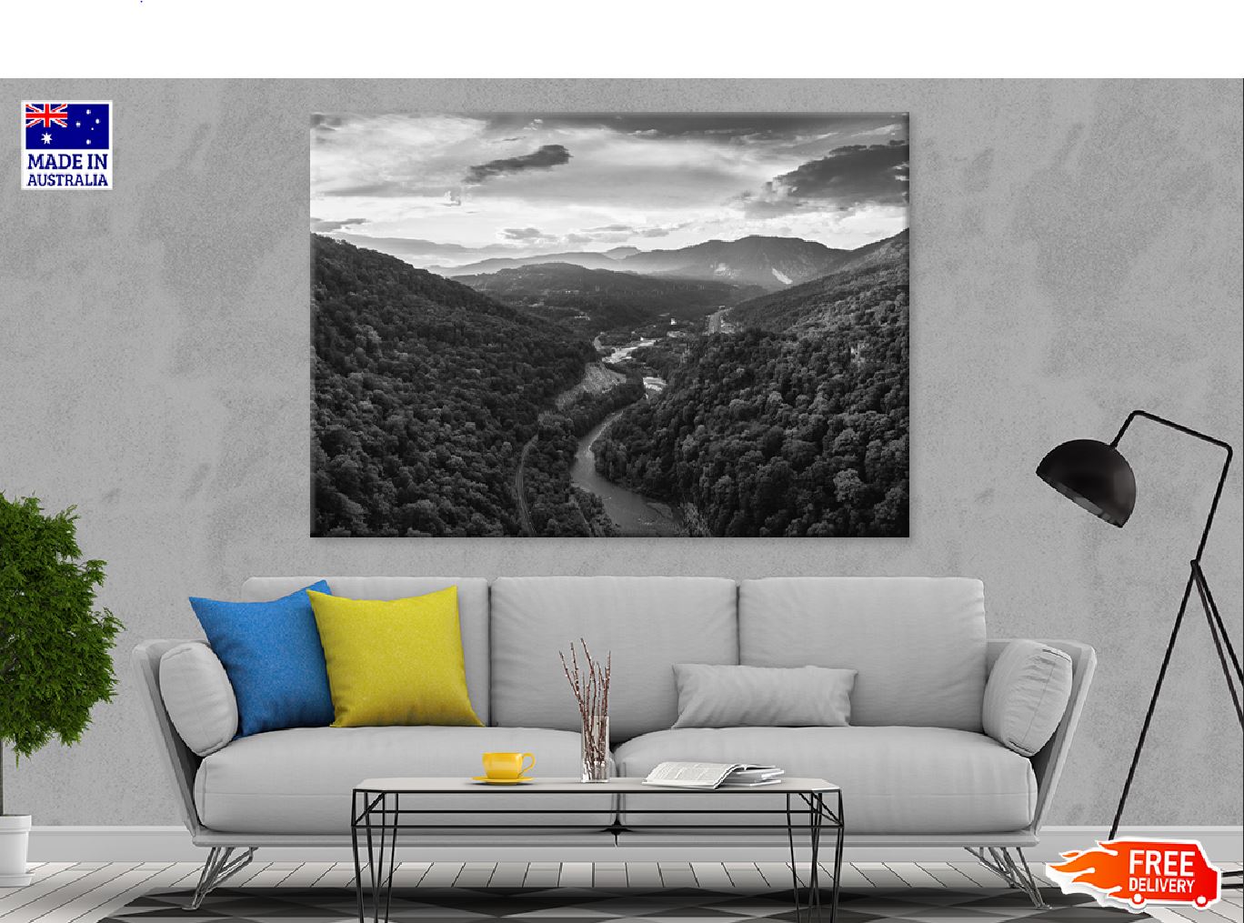 Cloudy Sky & Mountains B&W Aerial Photograph Print 100% Australian Made