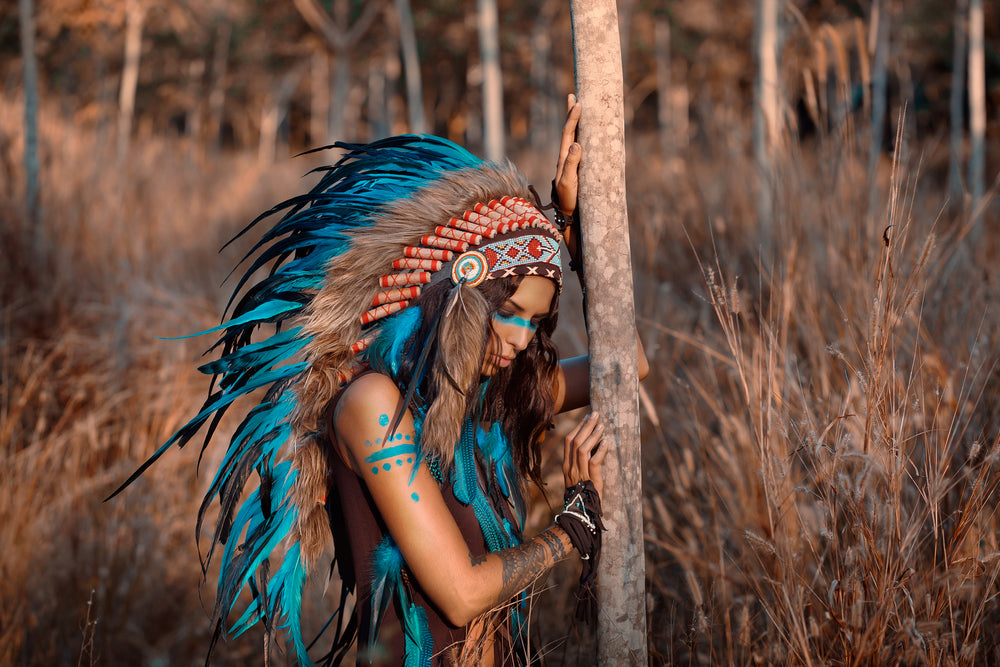 Indian Native Girl with Feather Headdress Photograph Print 100% Australian Made