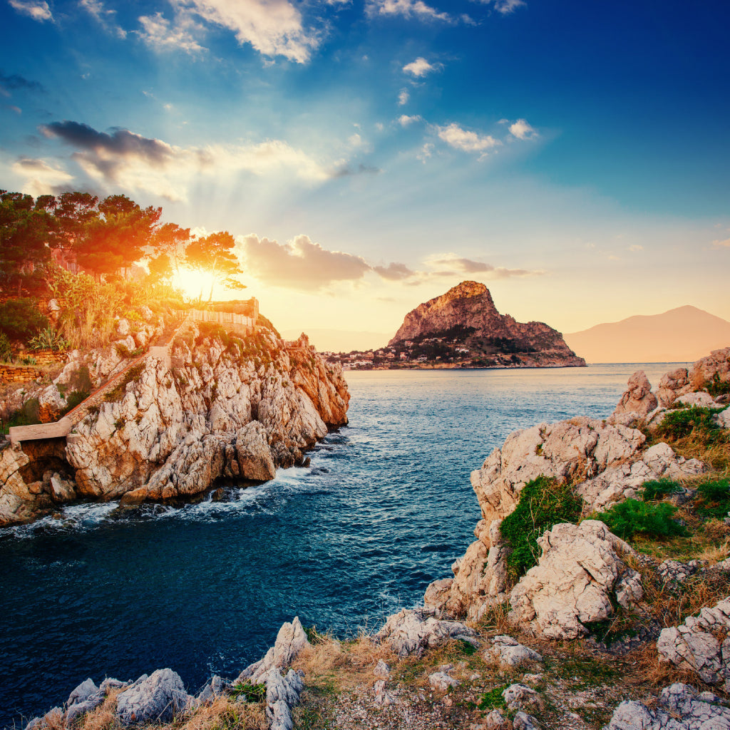 Square Canvas Monte Cofano Sea with Rocks View Photograph High Quality Print 100% Australian Made