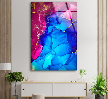 Pink Blue & Gold Abstract Design Acrylic Glass Print Tempered Glass Wall Art 100% Made in Australia Ready to Hang