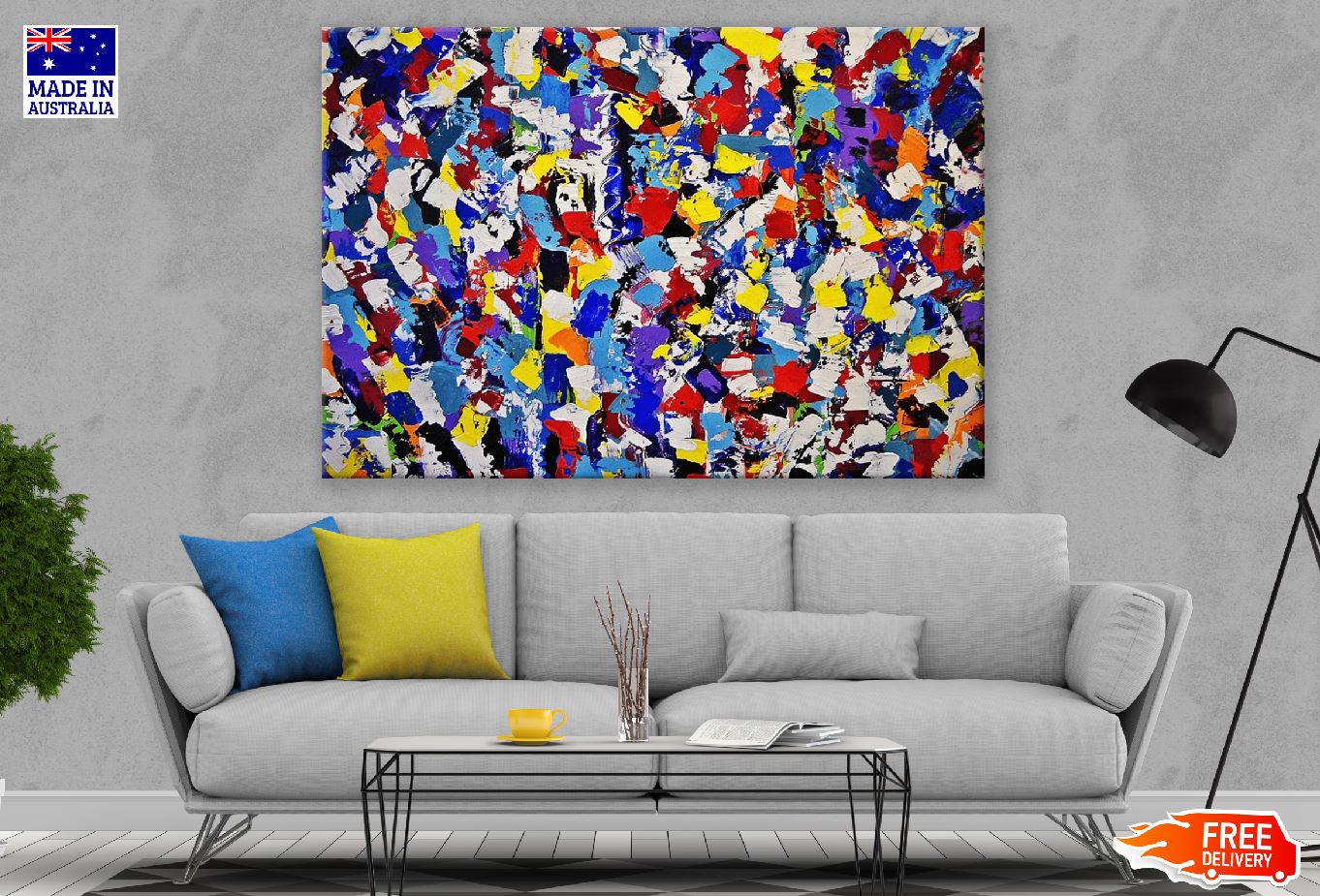 Blue Red & Yellow Paint Abstract Design Print 100% Australian Made