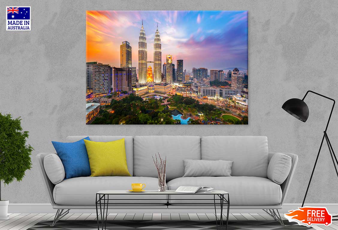 Kuala Lumpur City Skyline at Dusk View Print 100% Australian Made