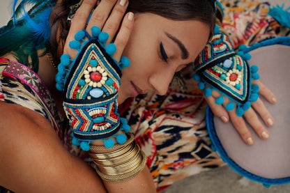 Young Woman with Jewelry, Drum & Makeup Closeup Portrait Photograph Print 100% Australian Made