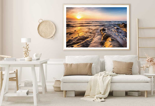 Sea with Rocks Sunset Scenery Photograph Home Decor Premium Quality Poster Print Choose Your Sizes