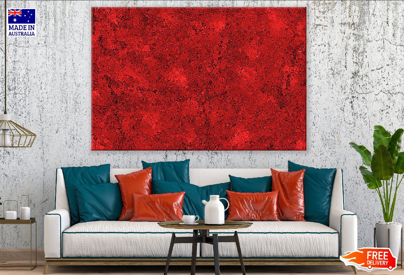 Black Color Mixed Red Abstract Design Print 100% Australian Made