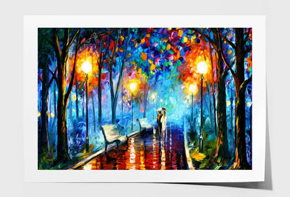 Couple Walking on Road with Trees Oil Painting Wall Art Limited Edition High Quality Print Unframed Roll Canvas None