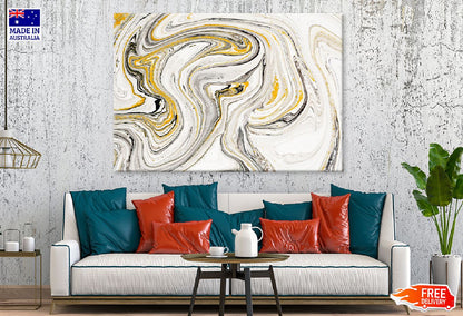 White & Black Gold Lines Abstract Design Print 100% Australian Made