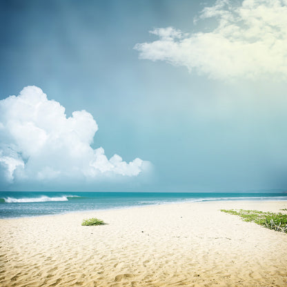 Square Canvas Sandy Beach & Cloudy Blue Sky View Photograph High Quality Print 100% Australian Made