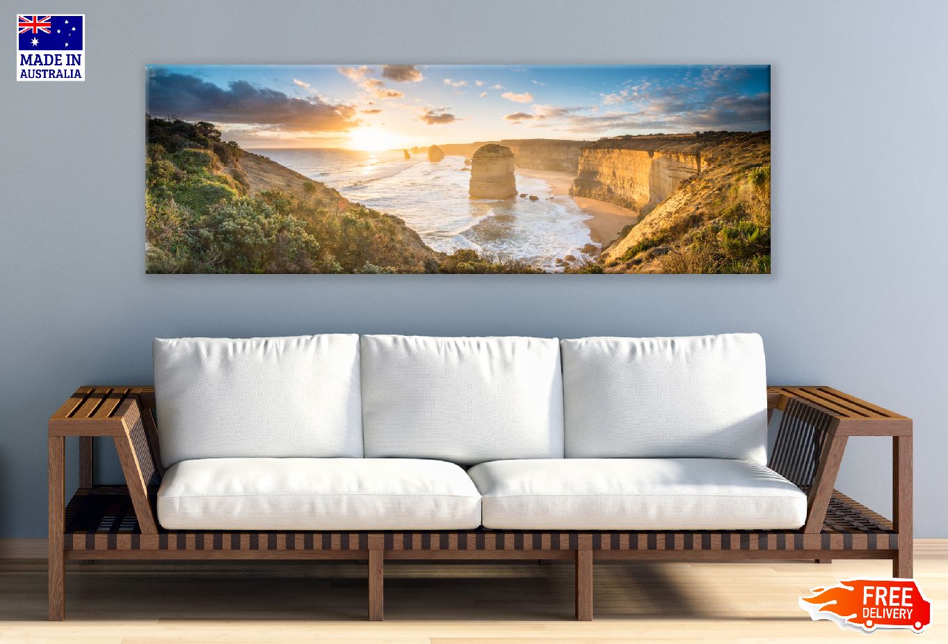 Panoramic Canvas Twelve Apostles Sunset Photograph High Quality 100% Australian Made Wall Canvas Print Ready to Hang