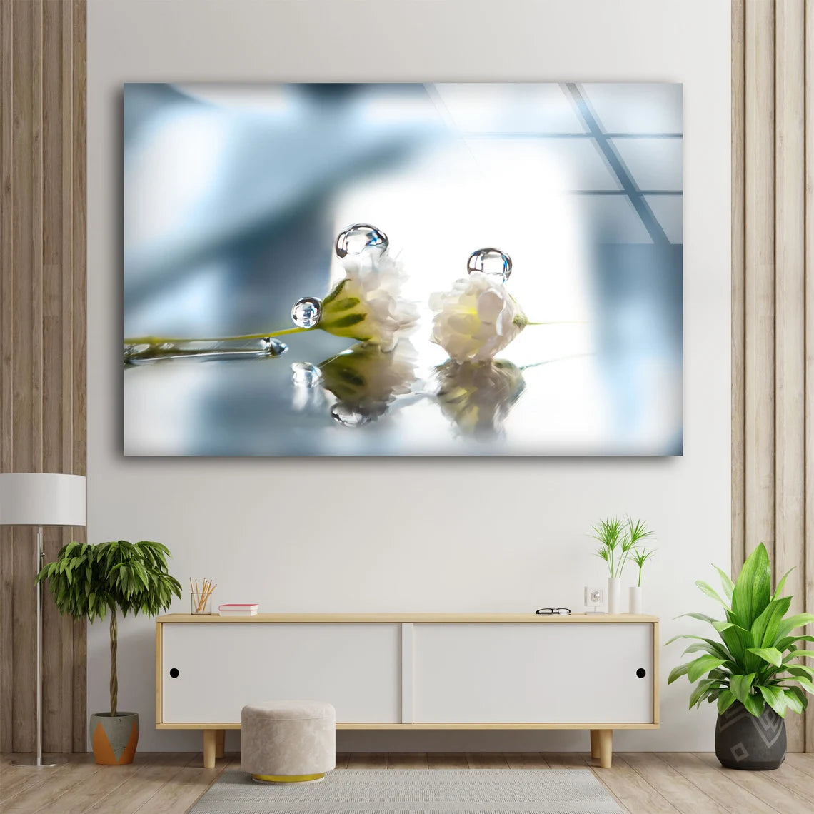 Flowers with Waterdrops on Glass Photograph Acrylic Glass Print Tempered Glass Wall Art 100% Made in Australia Ready to Hang