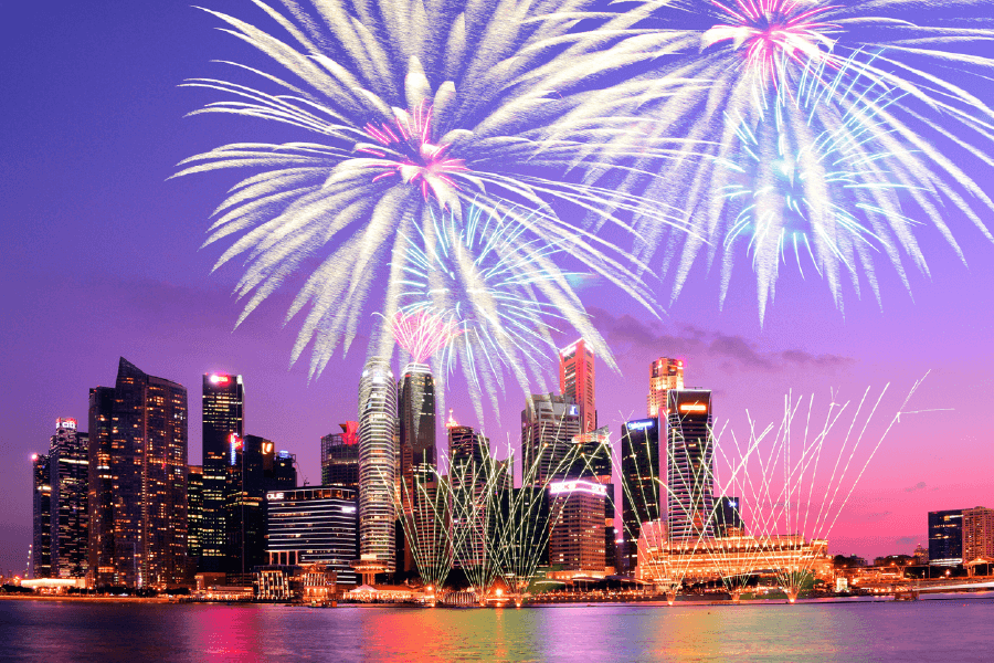 Singapore Fireworks Skyline Cityscape Print 100% Australian Made