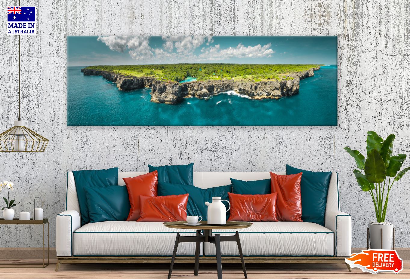 Panoramic Canvas Rock Coastal Sea Sky View Photograph High Quality 100% Australian Made Wall Canvas Print Ready to Hang