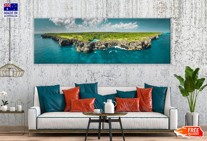 Panoramic Canvas Rock Coastal Sea Sky View Photograph High Quality 100% Australian Made Wall Canvas Print Ready to Hang