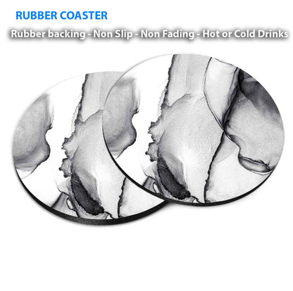 Grey Black Abstract Watercolor Coasters Wood & Rubber - Set of 6 Coasters