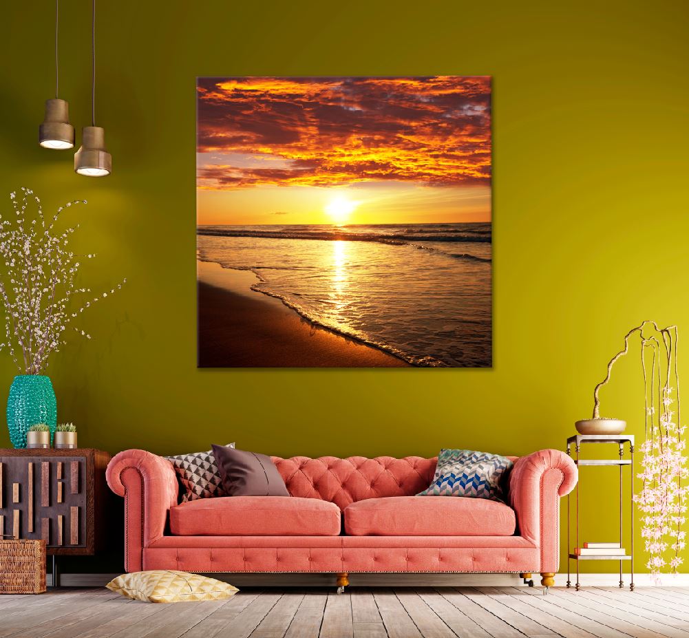 Square Canvas Sea Shore Beach Sunset Scenery View High Quality Print 100% Australian Made