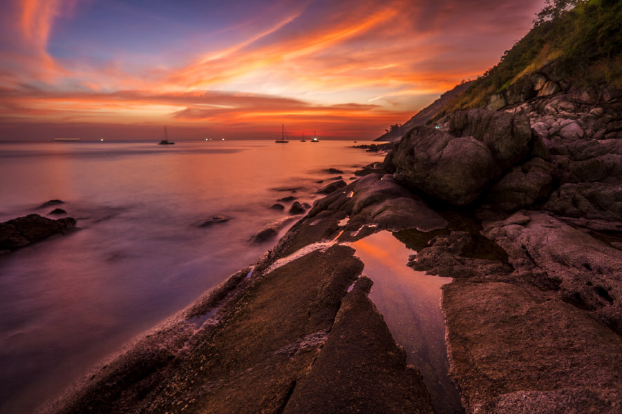 Tropical Rocky Beach Sunset View Photograph Home Decor Premium Quality Poster Print Choose Your Sizes