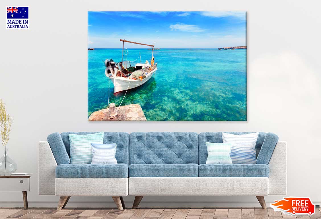 Boat on Els Pujols Beach View Photograph Print 100% Australian Made