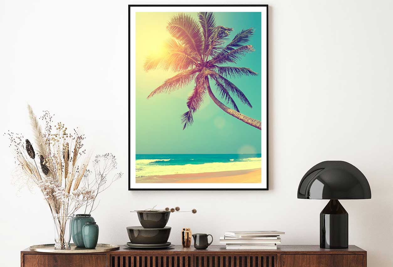 Tropical Beach & Palm Tree Sunset Photograph Home Decor Premium Quality Poster Print Choose Your Sizes