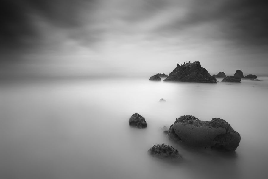 Rocks on Lake View B&W Photograph Print 100% Australian Made