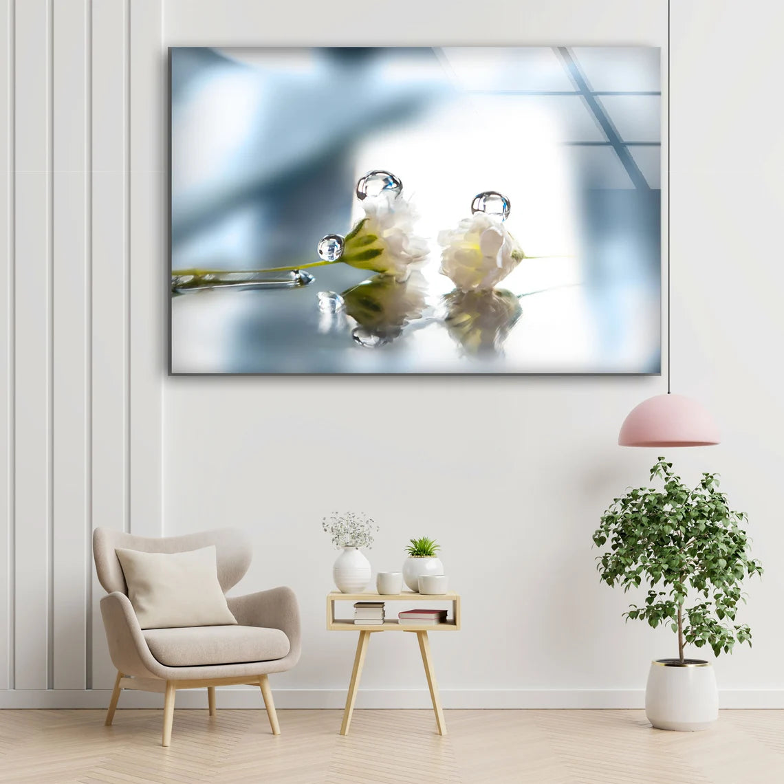 Flowers with Waterdrops on Glass Photograph Acrylic Glass Print Tempered Glass Wall Art 100% Made in Australia Ready to Hang