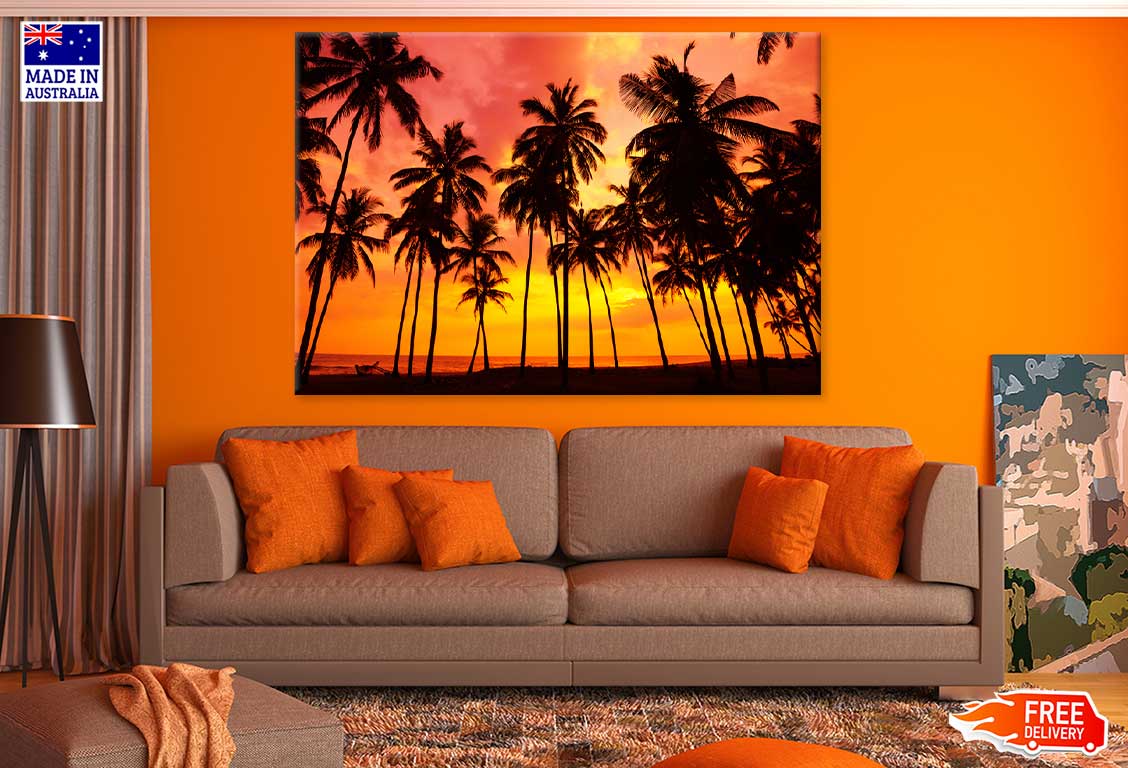 Palm Trees on Beach at Sunset View Photograph Print 100% Australian Made