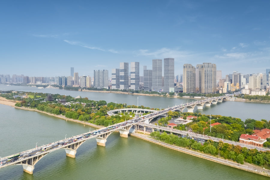 Changsha City with Bridge Skyline Photograph Print 100% Australian Made