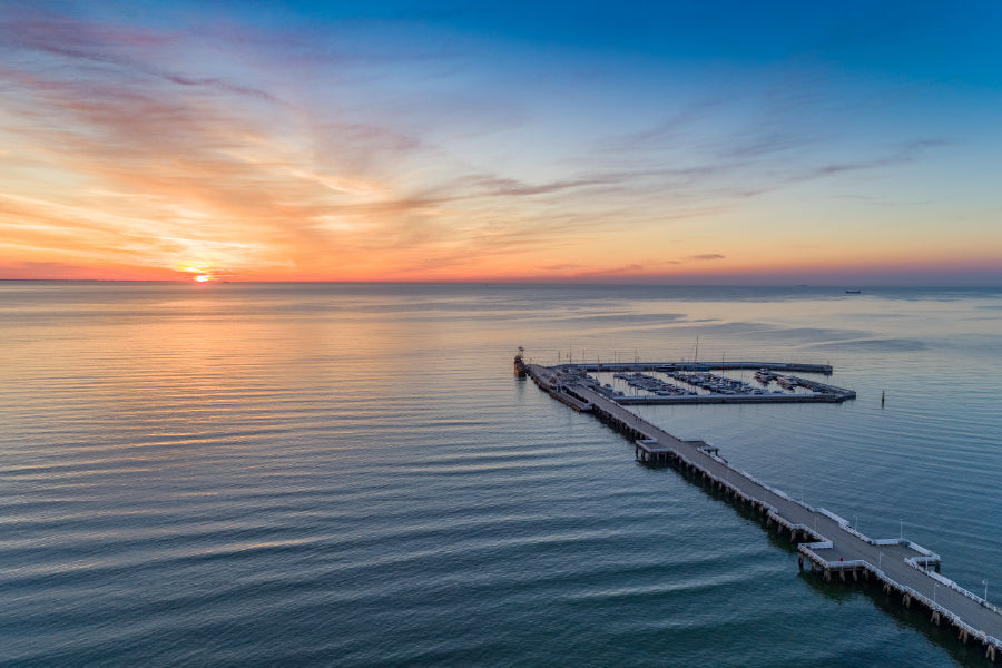Sunset Sopot Pier Aerial View Scenery Print 100% Australian Made