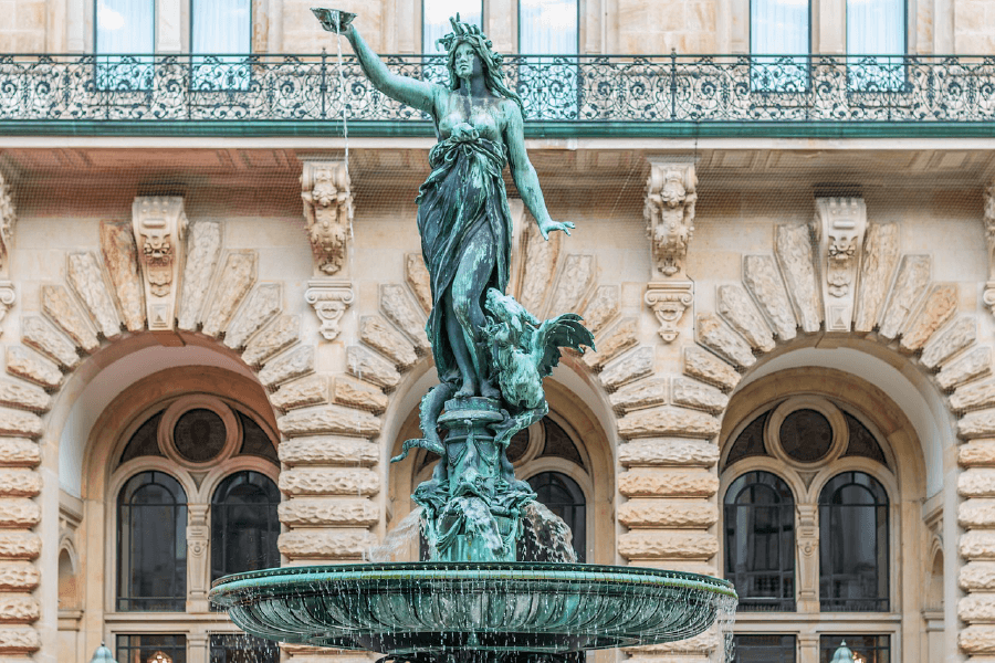 Town Hall In Hamburg Fountain Print 100% Australian Made