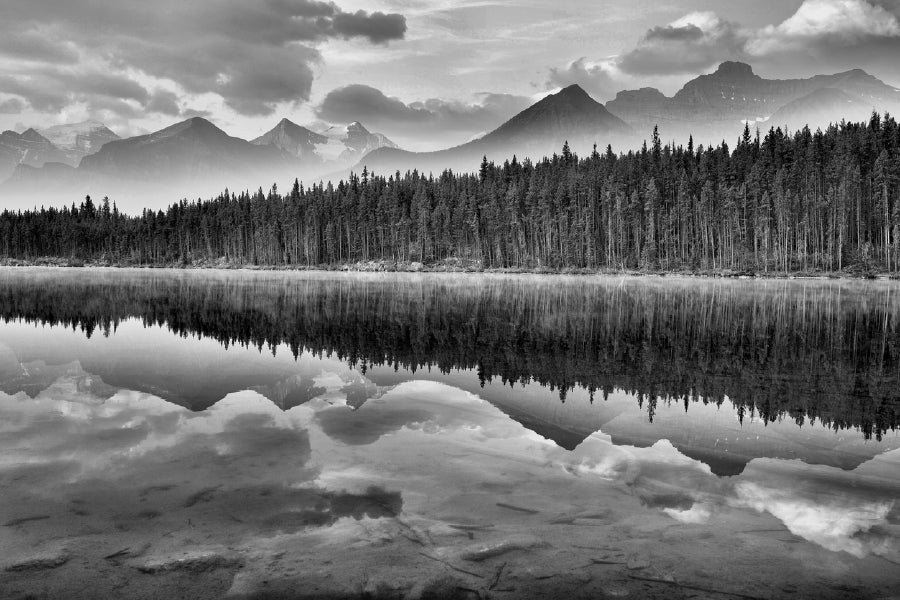 Forest & Mountains View Lake B&W View Home Decor Premium Quality Poster Print Choose Your Sizes