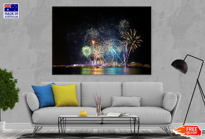 Fireworks on Ferris Wheel Night View Photograph Print 100% Australian Made