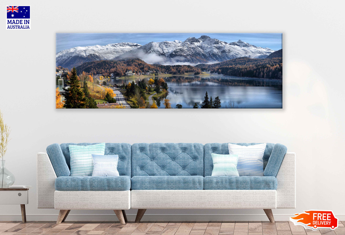 Panoramic Canvas Lake St. Moritz Snow Photograph High Quality 100% Australian Made Wall Canvas Print Ready to Hang