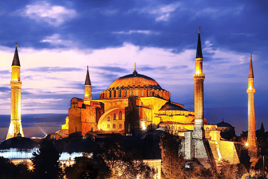 Hagia Sophia with Lantern Light on Blue Sky Print 100% Australian Made
