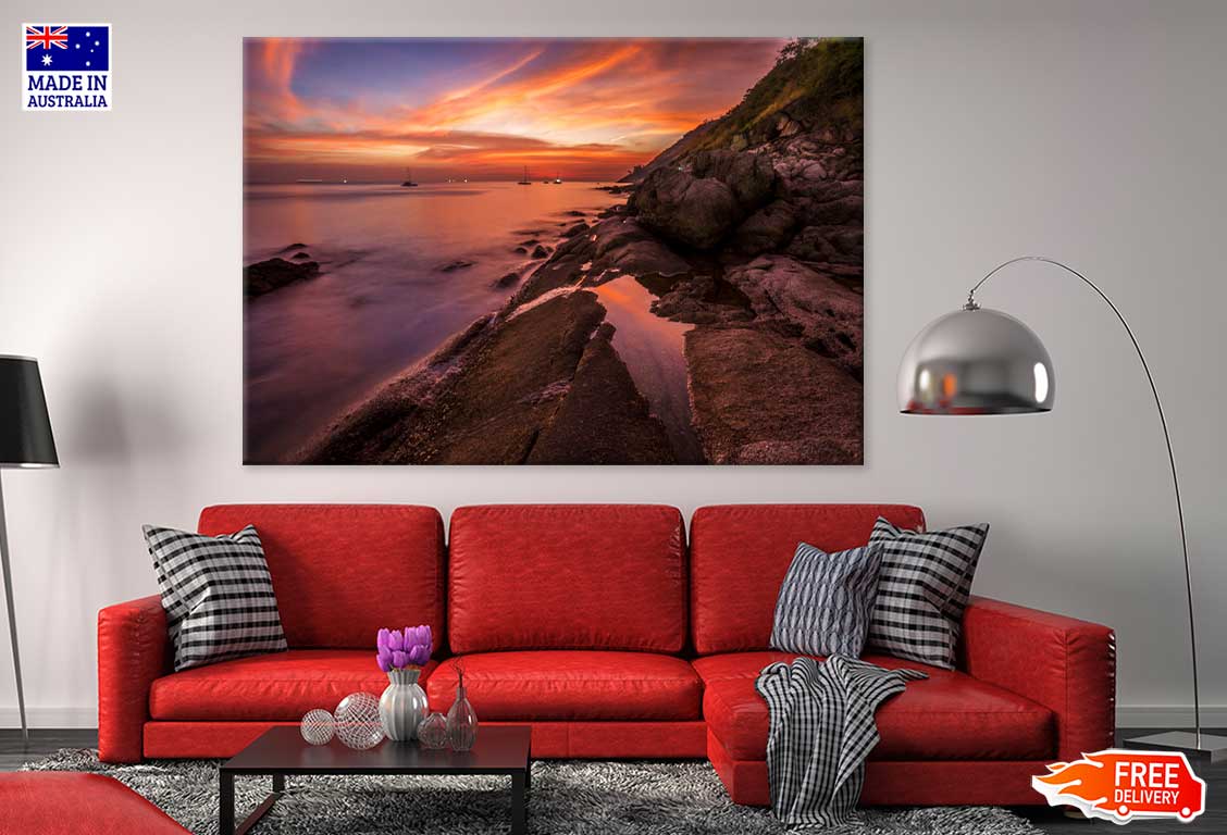 Tropical Rocky Beach Sunset View Photograph Print 100% Australian Made